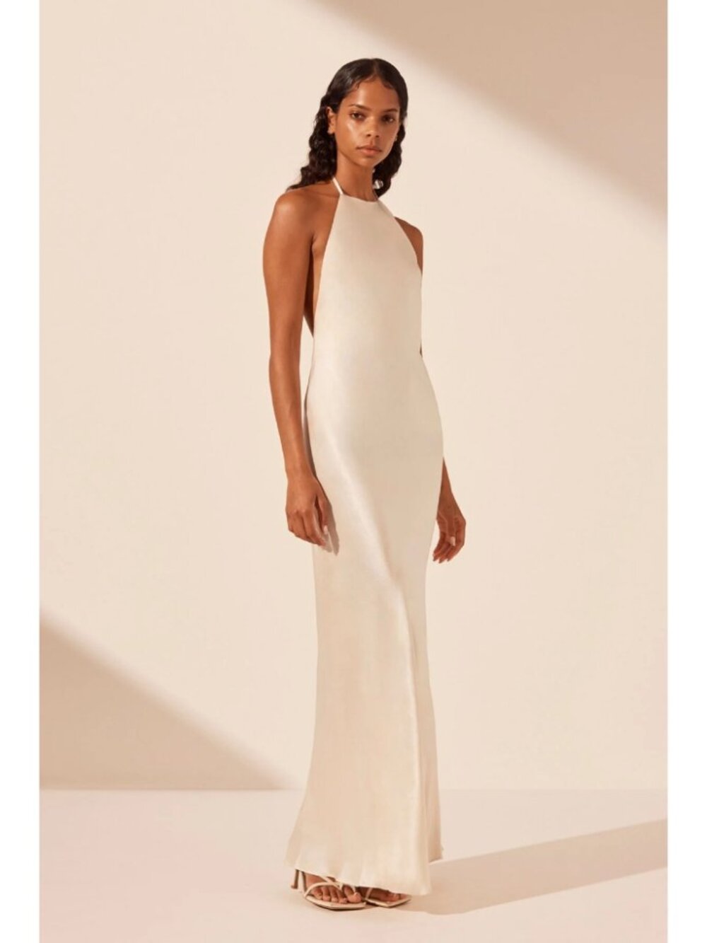 Shona Joy La Lune Backless Halter Dress Satin Finish Party Wedding Event Size 4